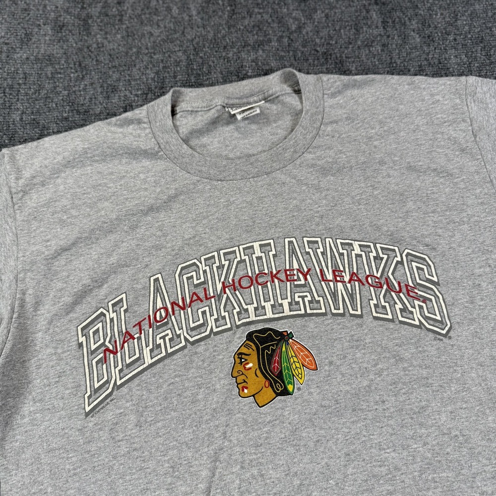 Vintage Chicago Blackhawks Shirt‎ Mens Large Gray NHL Hockey Style Lee Sport 90s
